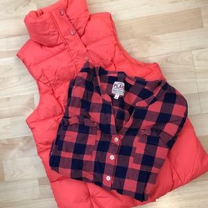 Vest and plaid long sleeve flannel